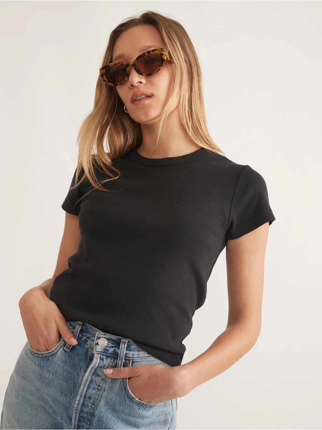 Lexi Rib Sun-In Crew Tee Black Xs